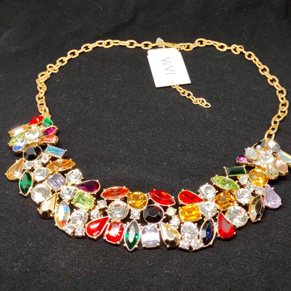 Vivi multi colored genuine crystals statement necklace.